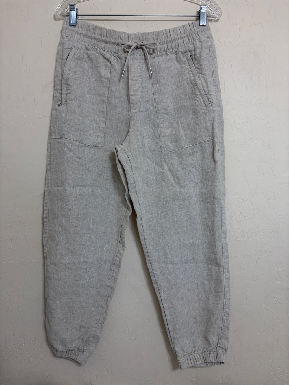 Athleta 100% Linen Light Beige lightweight Drawstring Joggers Sz Small - Picture 2 of 12